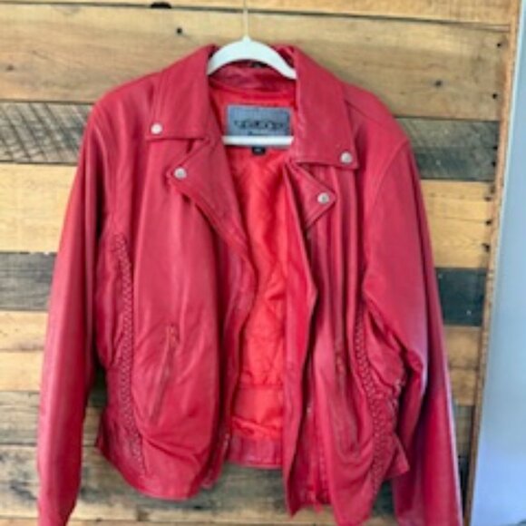 UNIC Women’s Scarlet Red Premium Leather Motorcycle Jacket – Lambskin – Size 3XL - Picture 1 of 6